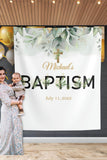 Greenery Eucalyptus Leaves Baptism Backdrop - iJay Backdrops