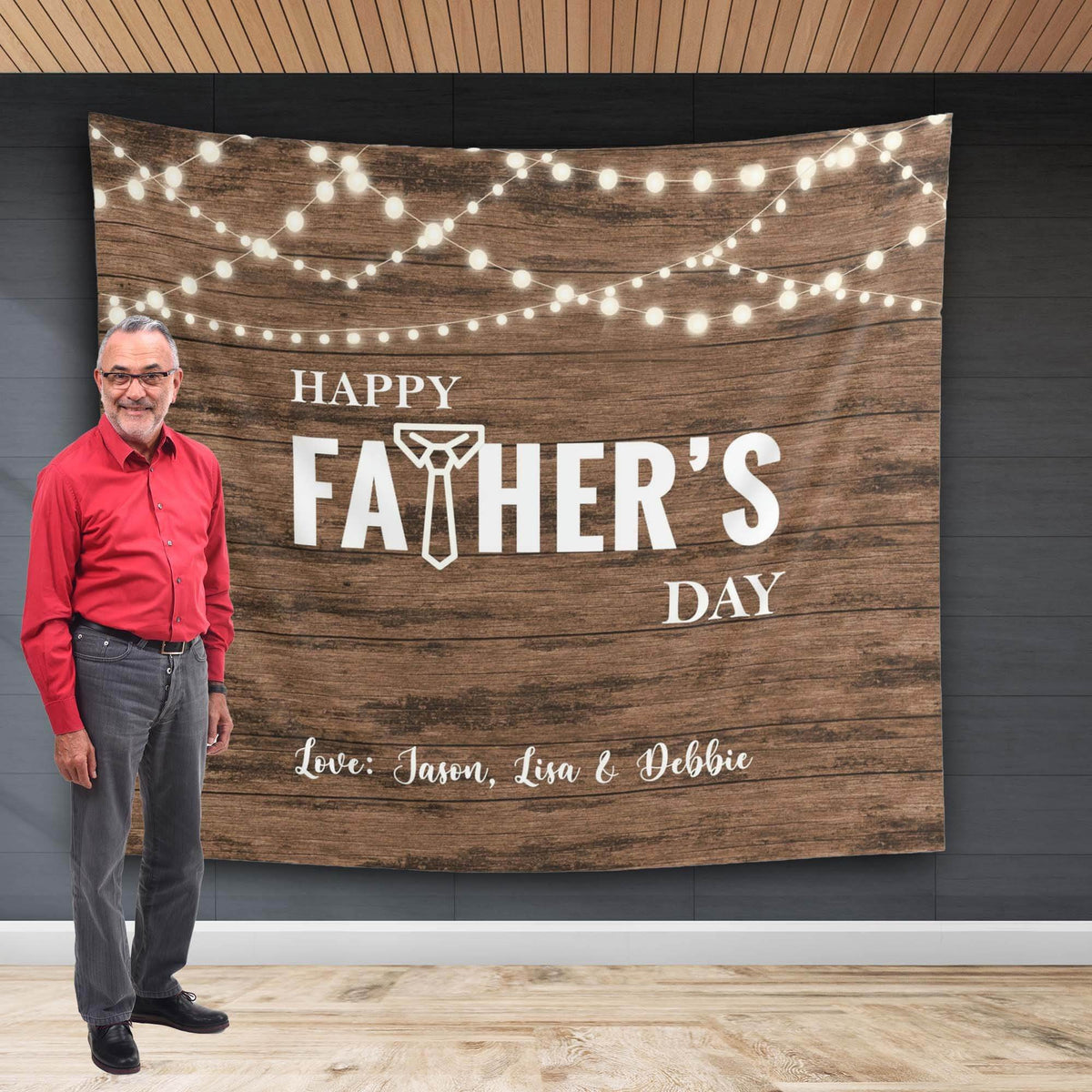 Rustic Happy Father's Day Backdrop Love Dad Decoration Family Festival Church PhotoBooth Banner Gold Glitter Thank You Daddy Decoration - iJay Backdrops