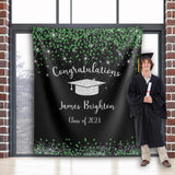 Green Silver Graduation Party Backdrop - iJay Backdrops