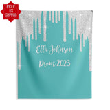 Custom Teal and Silver Glitter Party Backdrop - iJay Backdrops