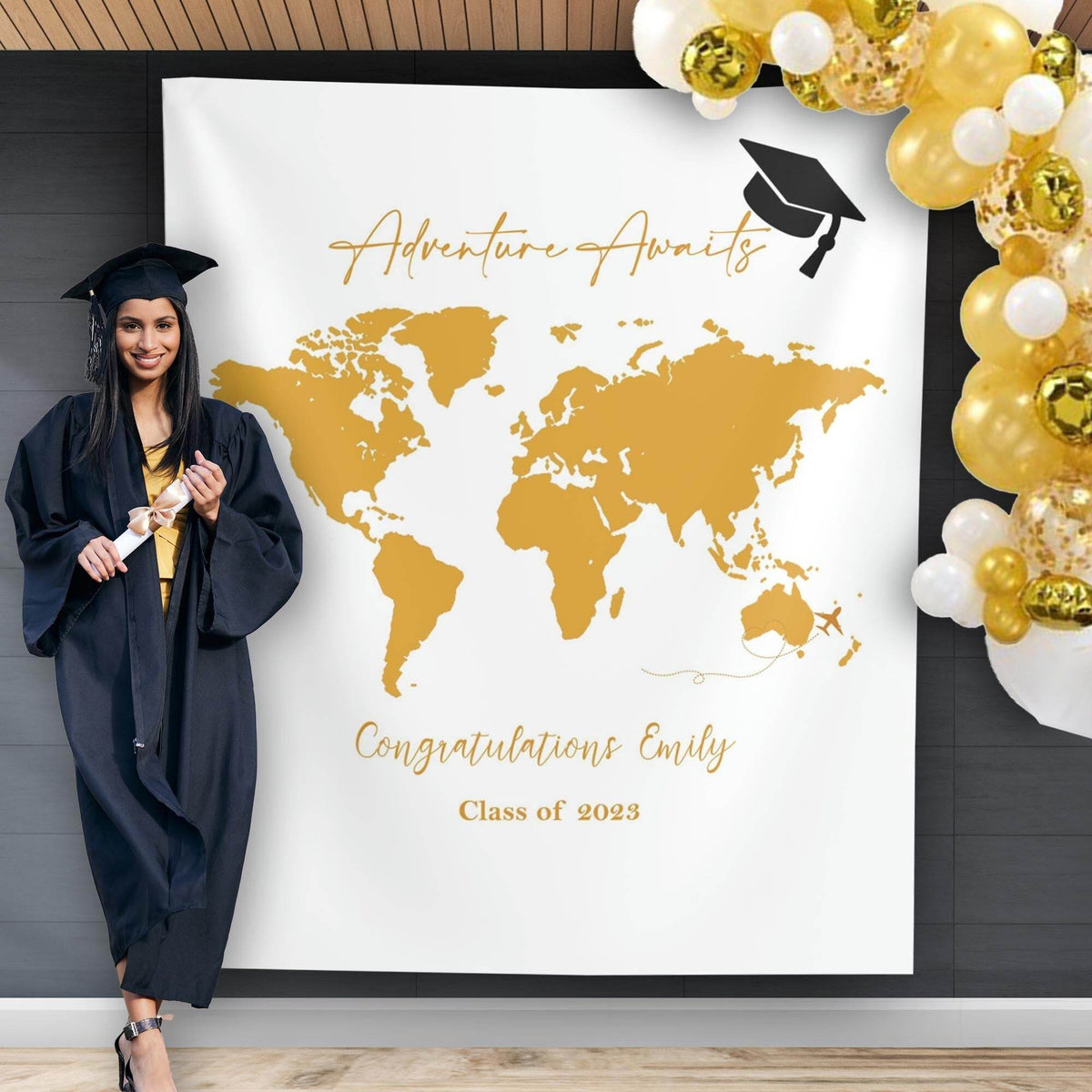 Adventure Awaits Graduation Backdrop - iJay Backdrops