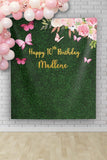 Pink Butterfly Birthday Backdrop Custom Artificial Grass Wall Fabric Backdrop Butterfly Girl Party Decor Hedge Wall First Birthday Banner - iJay Backdrops