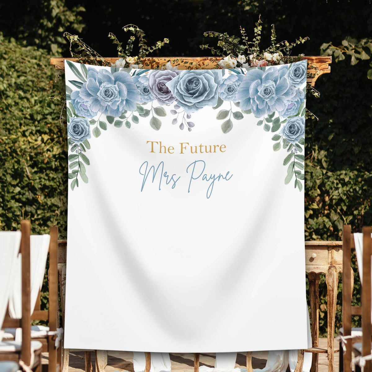 Blue floral Future Mrs Backdrop - iJay Backdrops