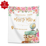 Traveling from Miss to Mrs. Purple Floral Bridal Shower Backdrop - iJay Backdrops