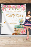 Traveling from Miss to Mrs. Purple Floral Bridal Shower Backdrop - iJay Backdrops