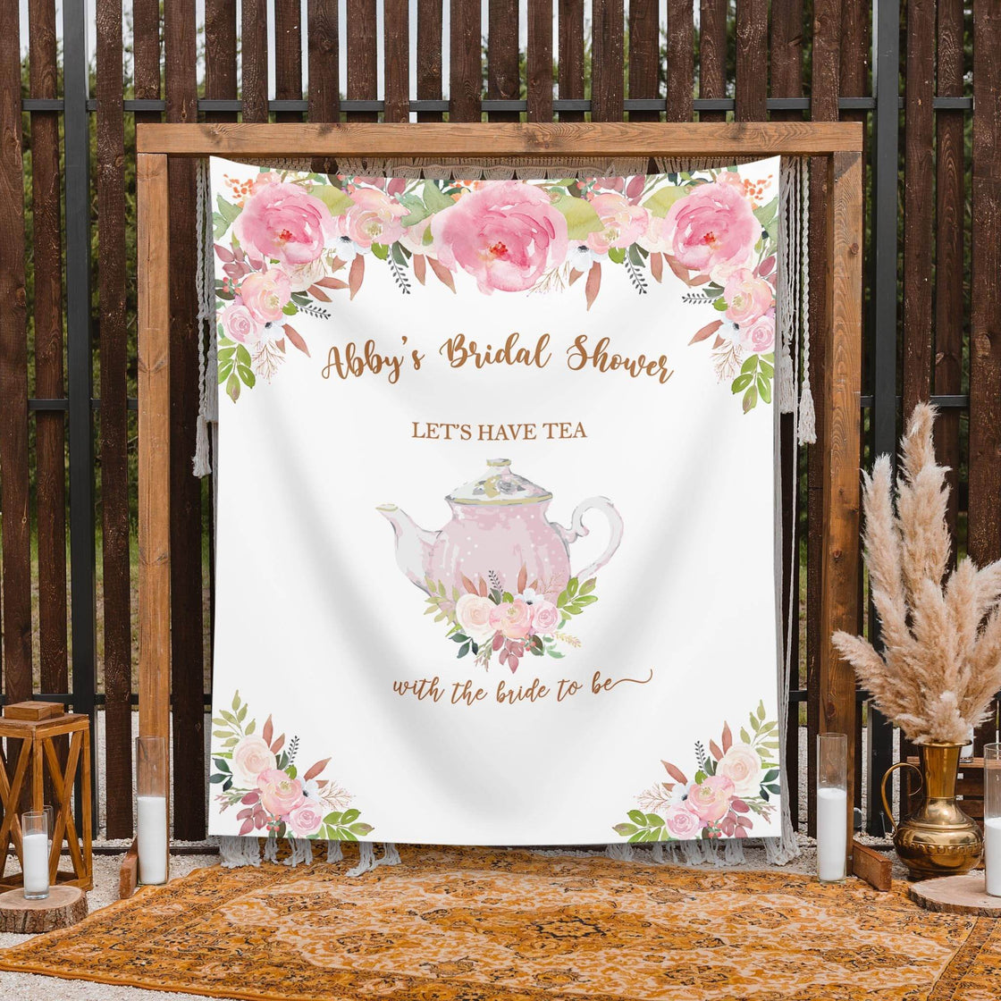 Tea Party Pink Floral Bridal Shower Backdrop - iJay Backdrops