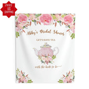 Tea Party Pink Floral Bridal Shower Backdrop - iJay Backdrops