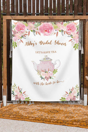 Tea Party Pink Floral Bridal Shower Backdrop - iJay Backdrops
