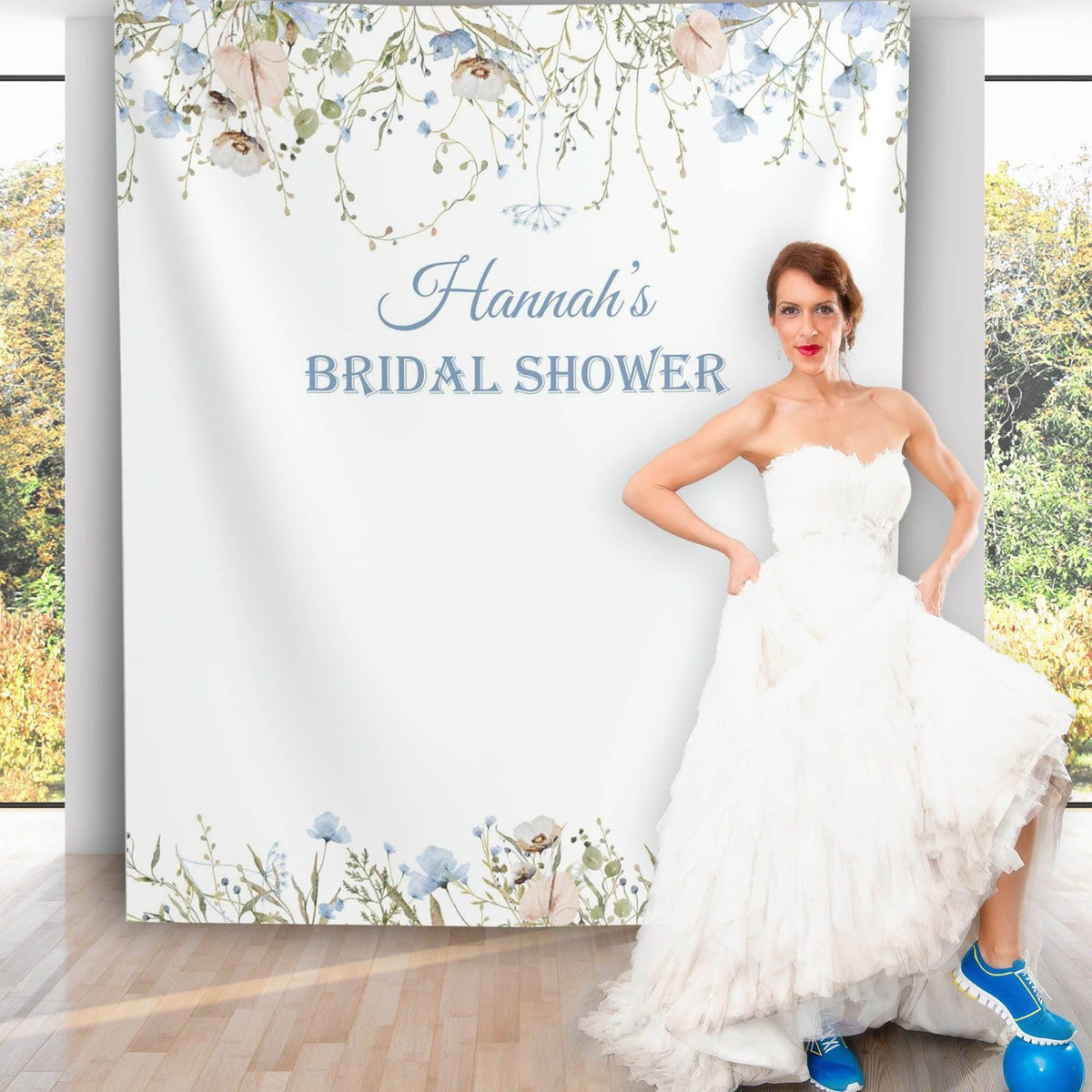 Blue Wildflower Light Pink Bridal Shower Backdrop - iJay Backdrops