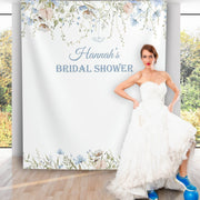 Blue Wildflower Light Pink Bridal Shower Backdrop - iJay Backdrops