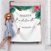 Tropical Bridal Shower Backdrop Bachelorette Weekend Decor Champagne Bottle Glasses Photo Booth Destination Banner Palm Bridal Tapestry - iJay Backdrops