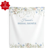 Blue Wildflower Light Pink Bridal Shower Backdrop - iJay Backdrops