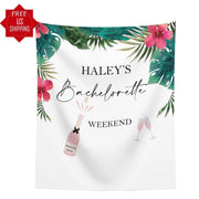 Tropical Bridal Shower Backdrop Bachelorette Weekend Decor Champagne Bottle Glasses Photo Booth Destination Banner Palm Bridal Tapestry - iJay Backdrops