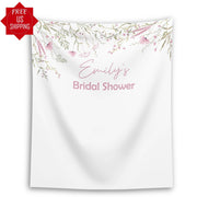 Blue Wildflower Light Pink Bridal Shower Backdrop - iJay Backdrops