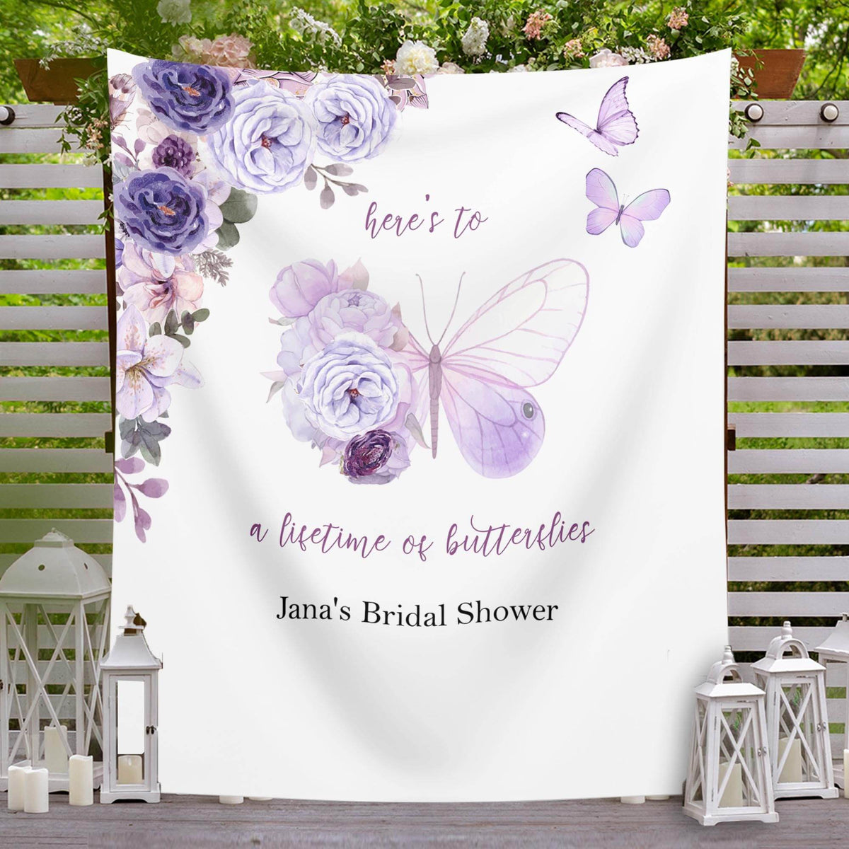 Purple Floral Butterfly Future Mrs Backdrop - iJay Backdrops