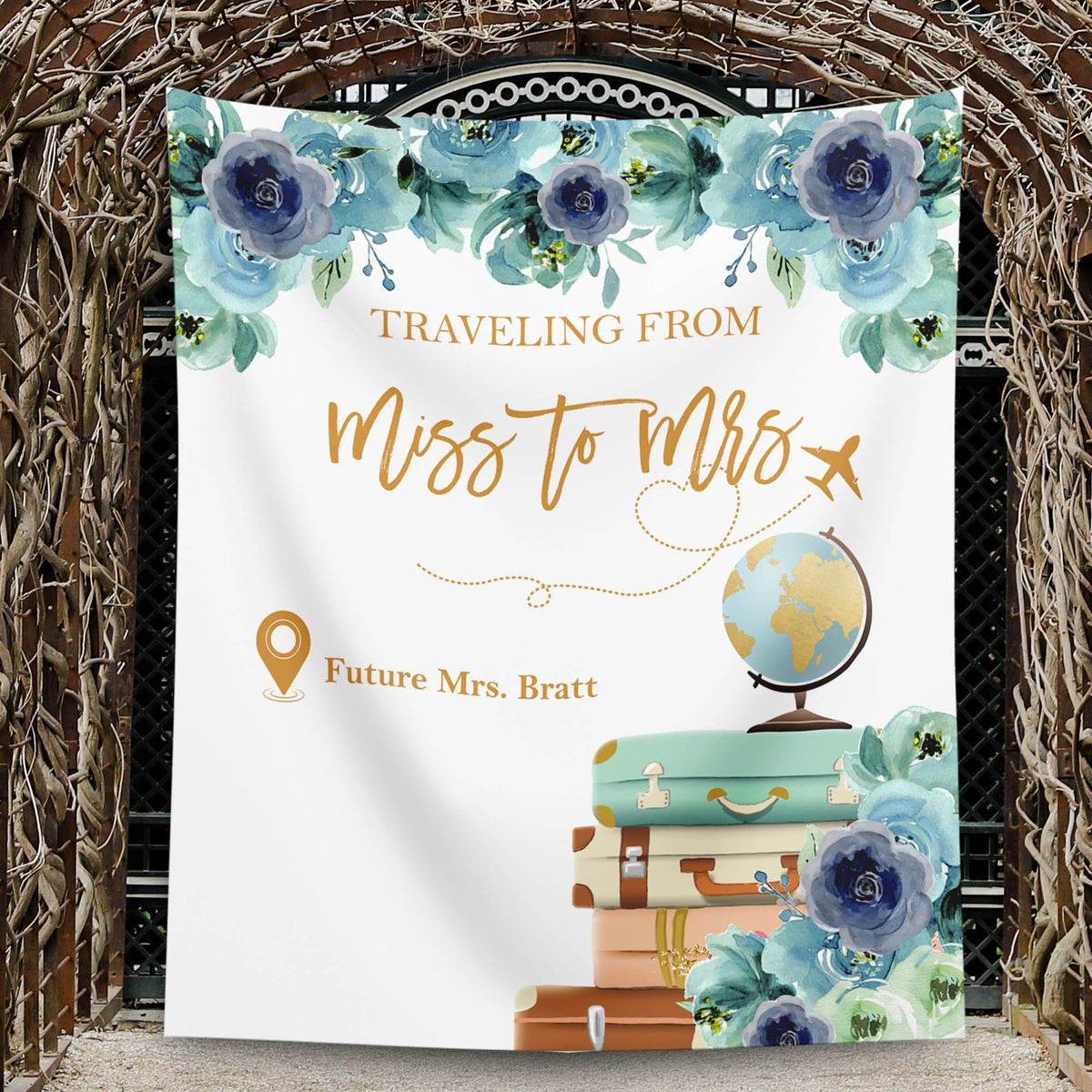 Green Blue Traveling From Miss to Mrs Backdrop - iJay Backdrops