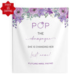 Pink Floral ‘Pop the Champagne’ Bridal shower backdrop - iJay Backdrops
