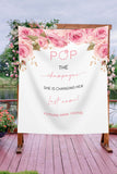 Pink Floral ‘Pop the Champagne’ Bridal shower backdrop - iJay Backdrops