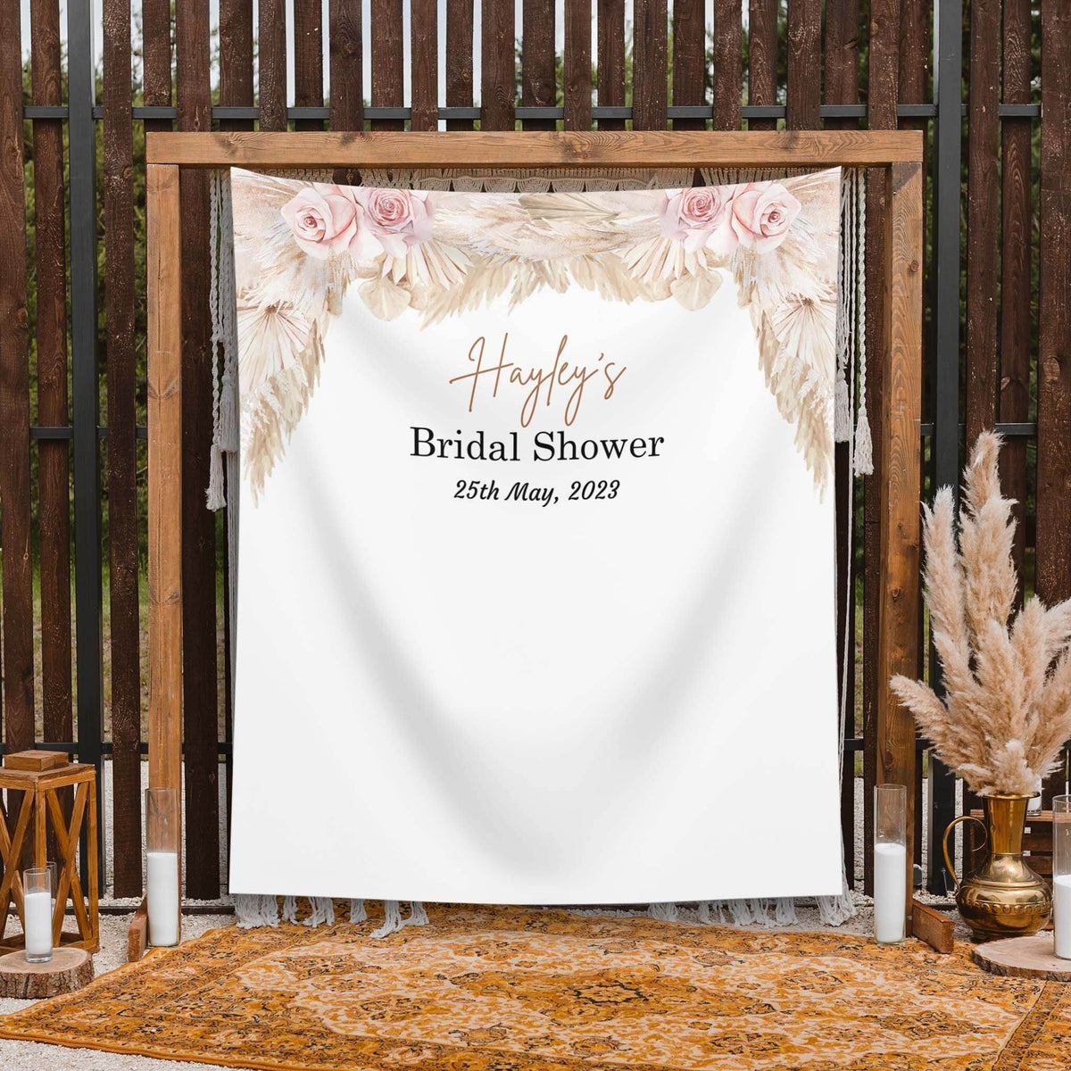 Boho Blush Bridal Shower Pampas Grass Backdrop - iJay Backdrops