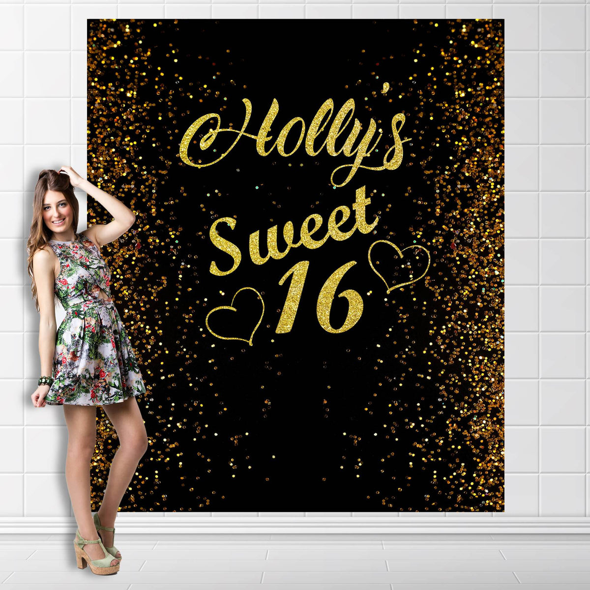 Black and Gold Sweet 16 Backdrop - iJay Backdrops
