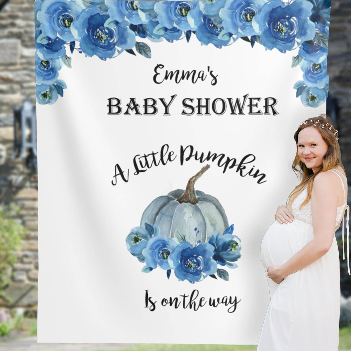Blue Pumpkin Baby Shower Backdrop - iJay Backdrops