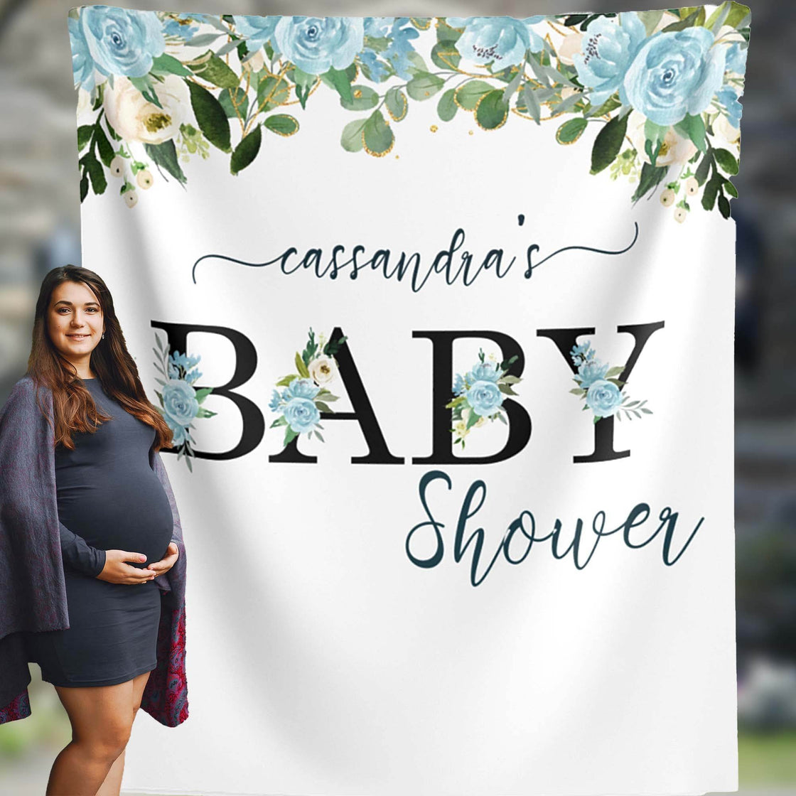 Blue Floral Baby Shower Backdrop for Baby Boy - iJay Backdrops