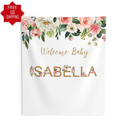 Personalized Baby Name Floral Baby Shower Backdrop - iJay Backdrops