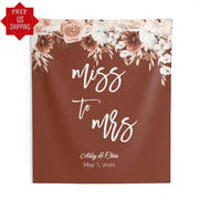 Terracotta Miss to Mrs Floral Backdrop - iJay Backdrops