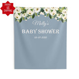 Dusty Blue White Floral Baby Shower Backdrop - iJay Backdrops