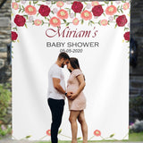 Pink and Burgundy Roses Floral Backdrop for Baby Shower - iJay Backdrops