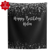 Personalised Black and Silver Glitter Backdrop - iJay Backdrops