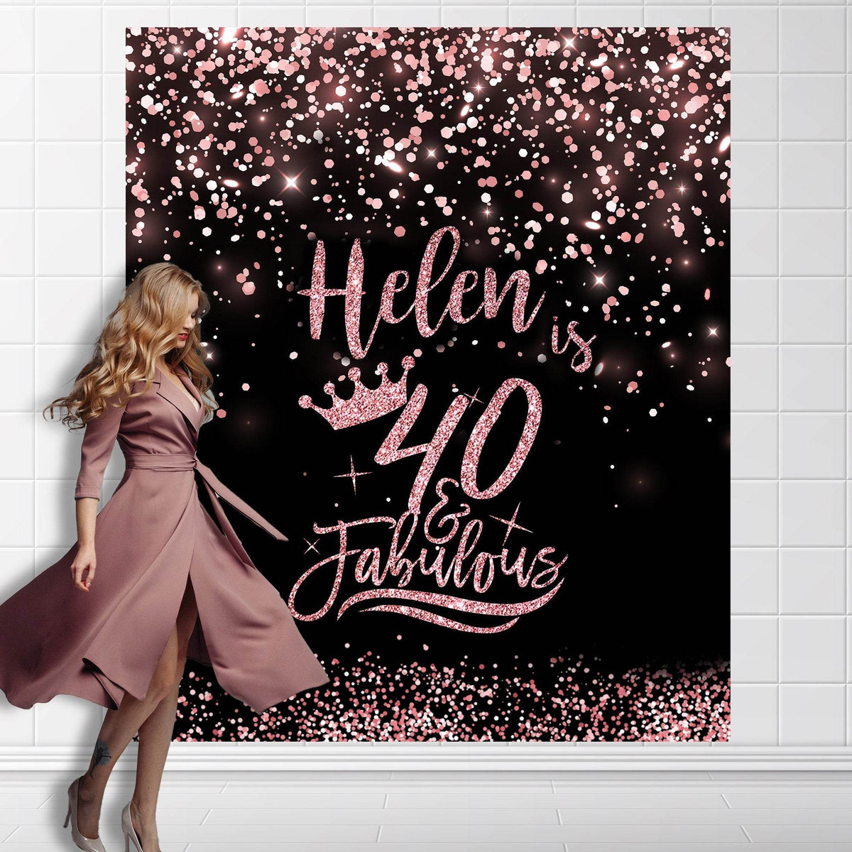 Rose Gold 40 and Fabulous birthday backdrop - iJay Backdrops