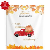 Pumpkin Truck Baby Shower Backdrop, Autumn Photo Booth Backdrop, A little pumpkin is on the way, Fall Leaves Autumn decorations - iJay Backdrops