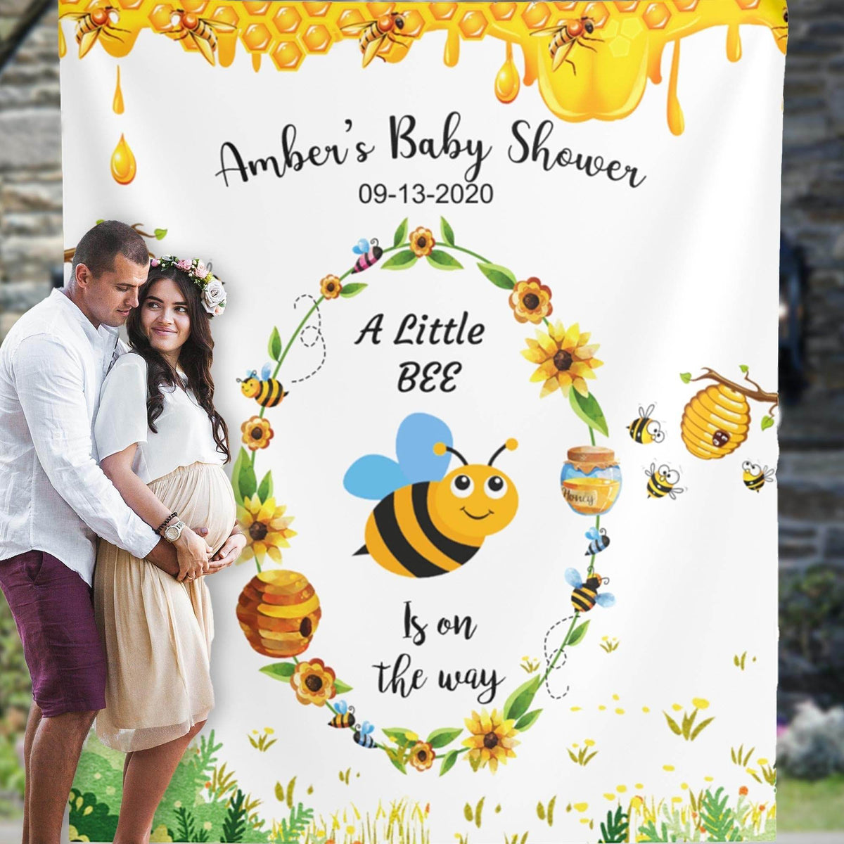 Blue Bee Baby Shower Backdrop for Baby Boys - iJay Backdrops