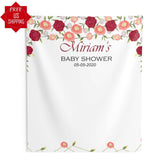 Pink and Burgundy Roses Floral Backdrop for Baby Shower - iJay Backdrops