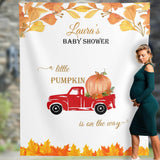 Pumpkin Truck Baby Shower Backdrop, Autumn Photo Booth Backdrop, A little pumpkin is on the way, Fall Leaves Autumn decorations - iJay Backdrops