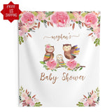 Pink Owl Floral Baby Shower Backdrop - iJay Backdrops