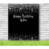Personalised Black and Silver Glitter Backdrop - iJay Backdrops