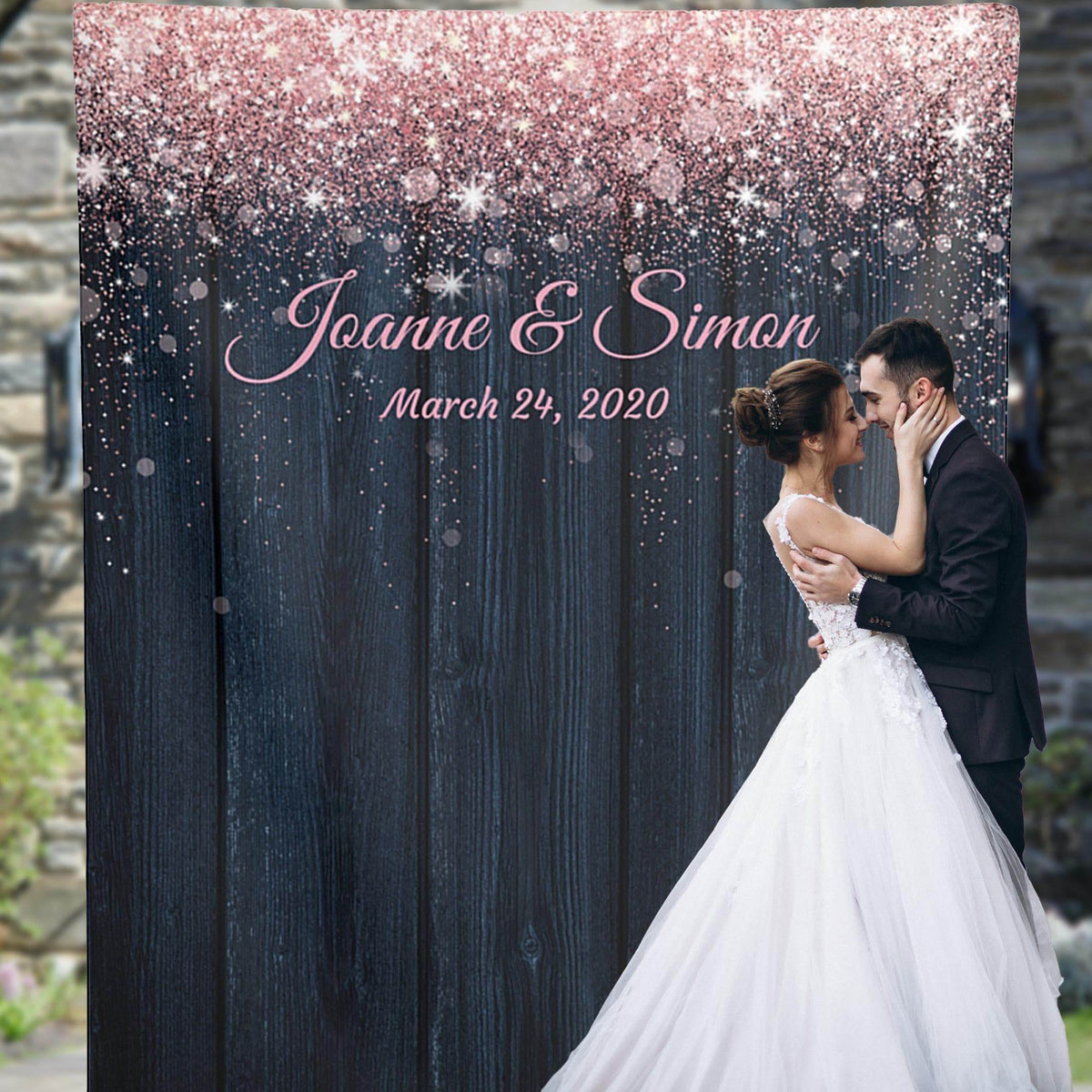 Navy and Pink Glitter Wedding Backdrop - iJay Backdrops