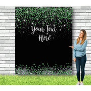 Personalized Green and Silver Glitter Backdrop - iJay Backdrops