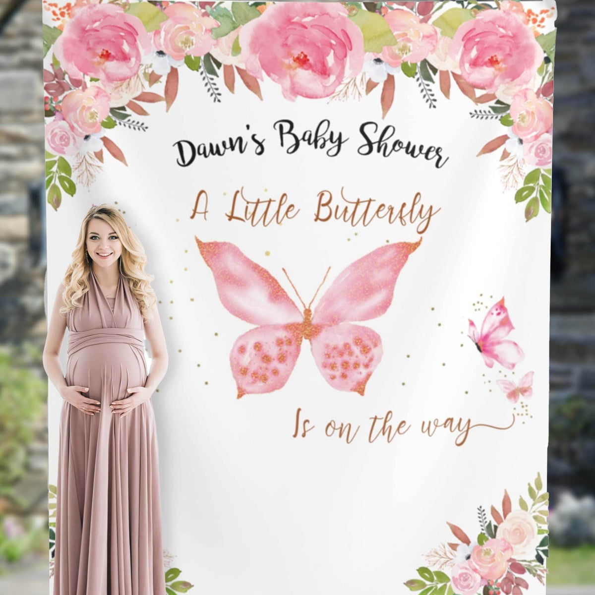 Personalized baby backdrop for butterfly baby shower decor - iJay Backdrops