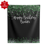 Personalized Green and Silver Glitter Backdrop