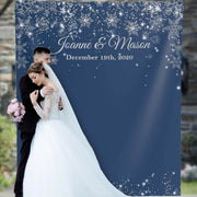Blue Winter Wedding backdrop with Snowflakes - iJay Backdrops