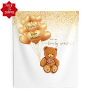 We can Barely Wait Bear Balloons Baby Shower Backdrop - iJay Backdrops