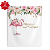 Flamingo Floral Pink Baby Shower Backdrop - iJay Backdrops