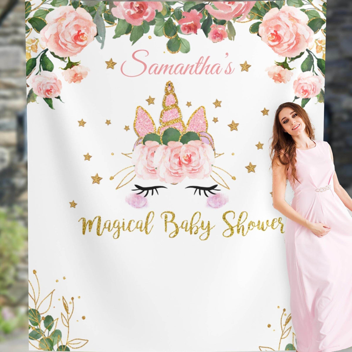 Unicorn Baby Shower, Baby Shower Backdrop, Unicorn Banner, Floral Unicorn Garland, Magical Unicorn, Custom Photobooth Banner - iJay Backdrops