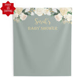 Sage Green Backdrop Curtain, Baby Shower Backdrop, Christening Floral Backdrop, New Baby, Gender Neutral Shower, Bridal Photo-booth Backdrop - iJay Backdrops