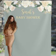Sage Green Backdrop Curtain, Baby Shower Backdrop, Christening Floral Backdrop, New Baby, Gender Neutral Shower, Bridal Photo-booth Backdrop