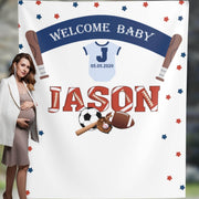 Sports Baby Shower Backdrop | Sports Themed Baby Shower | Boy Baby Shower Backdrop | Football Baby Shower 01WB61 - iJay Backdrops