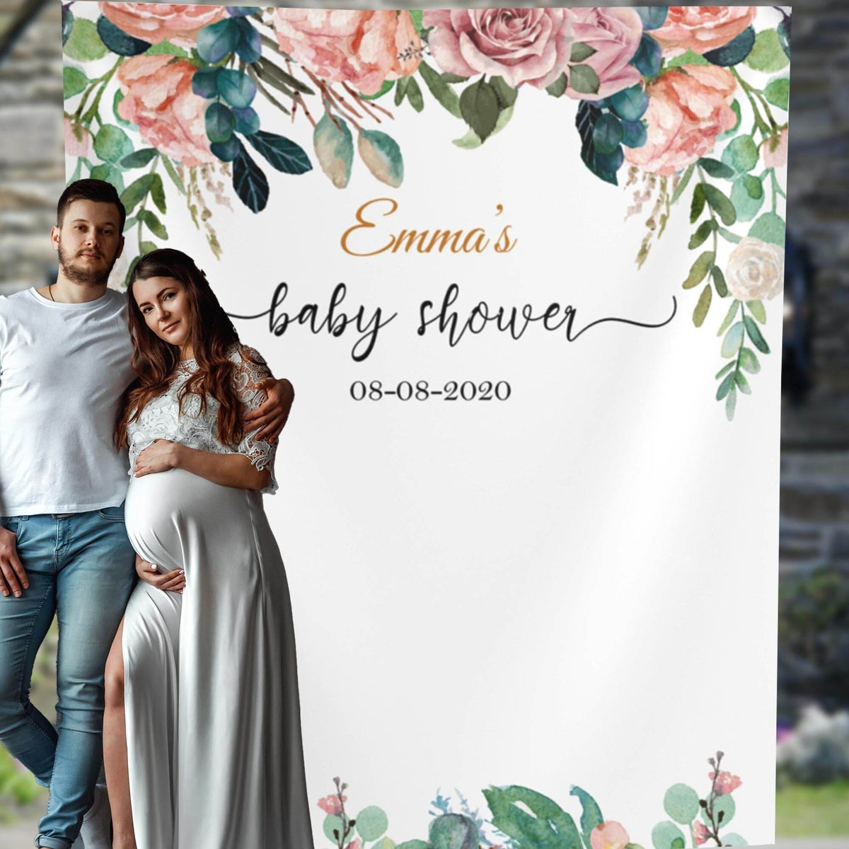Blush Greenery Baby Shower Backdrop - iJay Backdrops